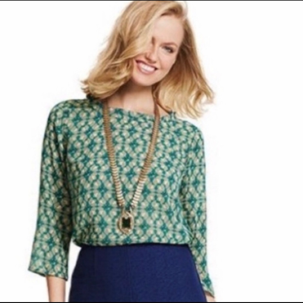 CAbi Jade Sheer Blouse Leaf Print